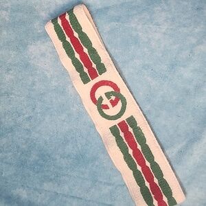 Gucci Cream Red Green Web Interlocking GG Terricloth Head Sweat Band Sz.M